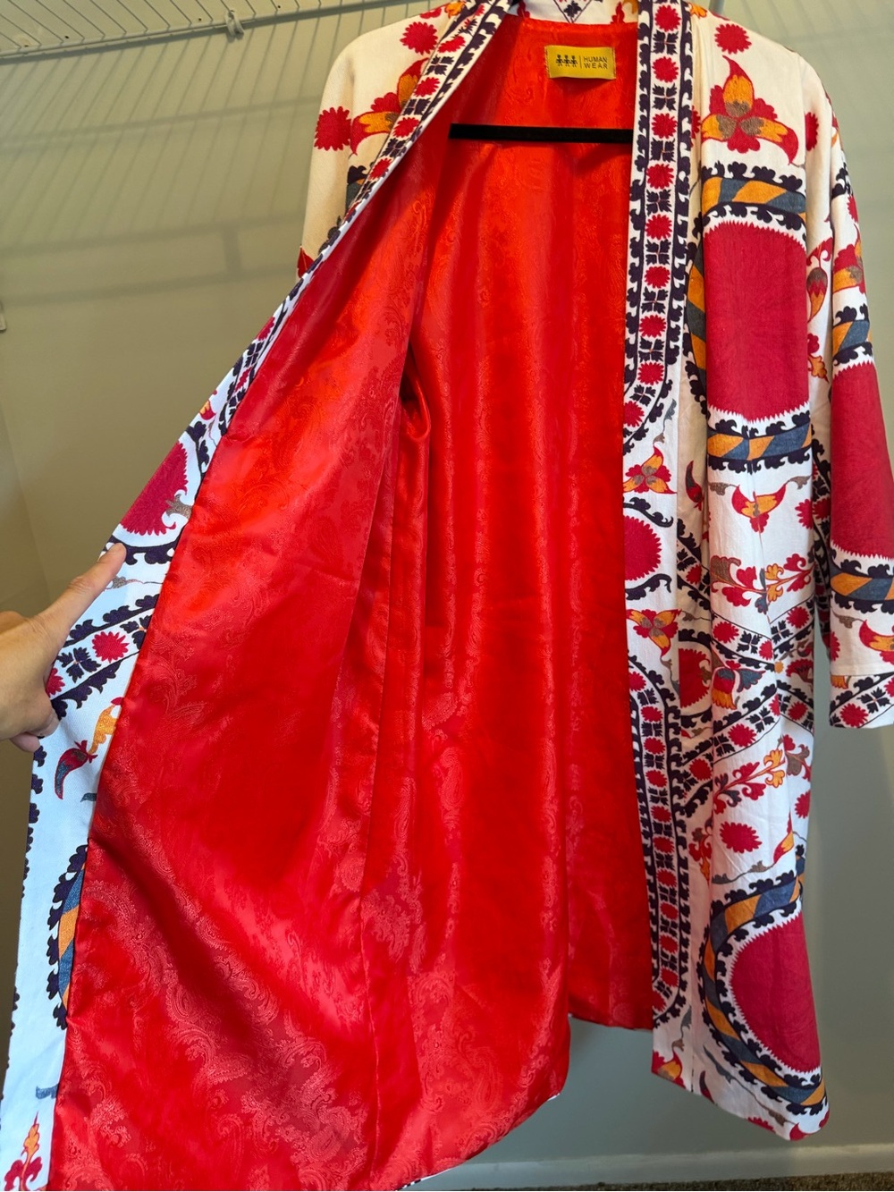 Embroidered Pattern Kimono Robe - Red & White - Picture 6 of 6